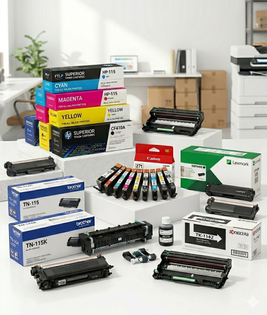 Assorted print supplies and cartridges